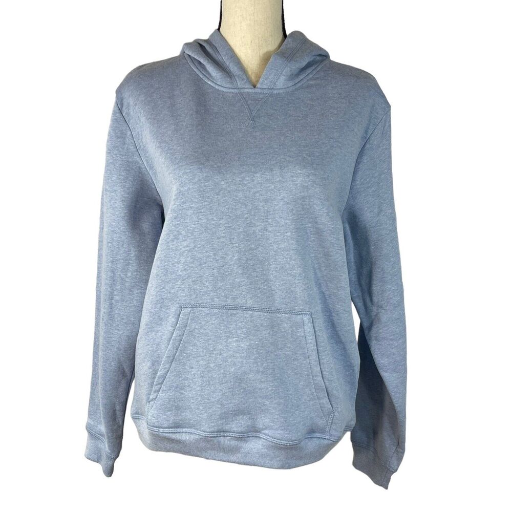 Karen Scott Sport Medium Fleece Hooded Sweatshirt Hoodie Long Sleeve Light Blue